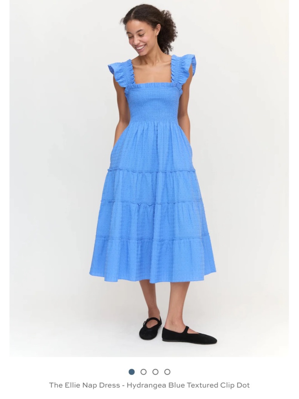 Hill House Hydrangea Blue Ruffled-Sleeve Smocked Midi Dress